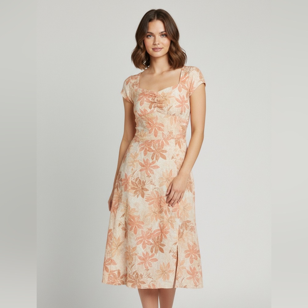 0320 - Roxy Peach Floral Midi Dress